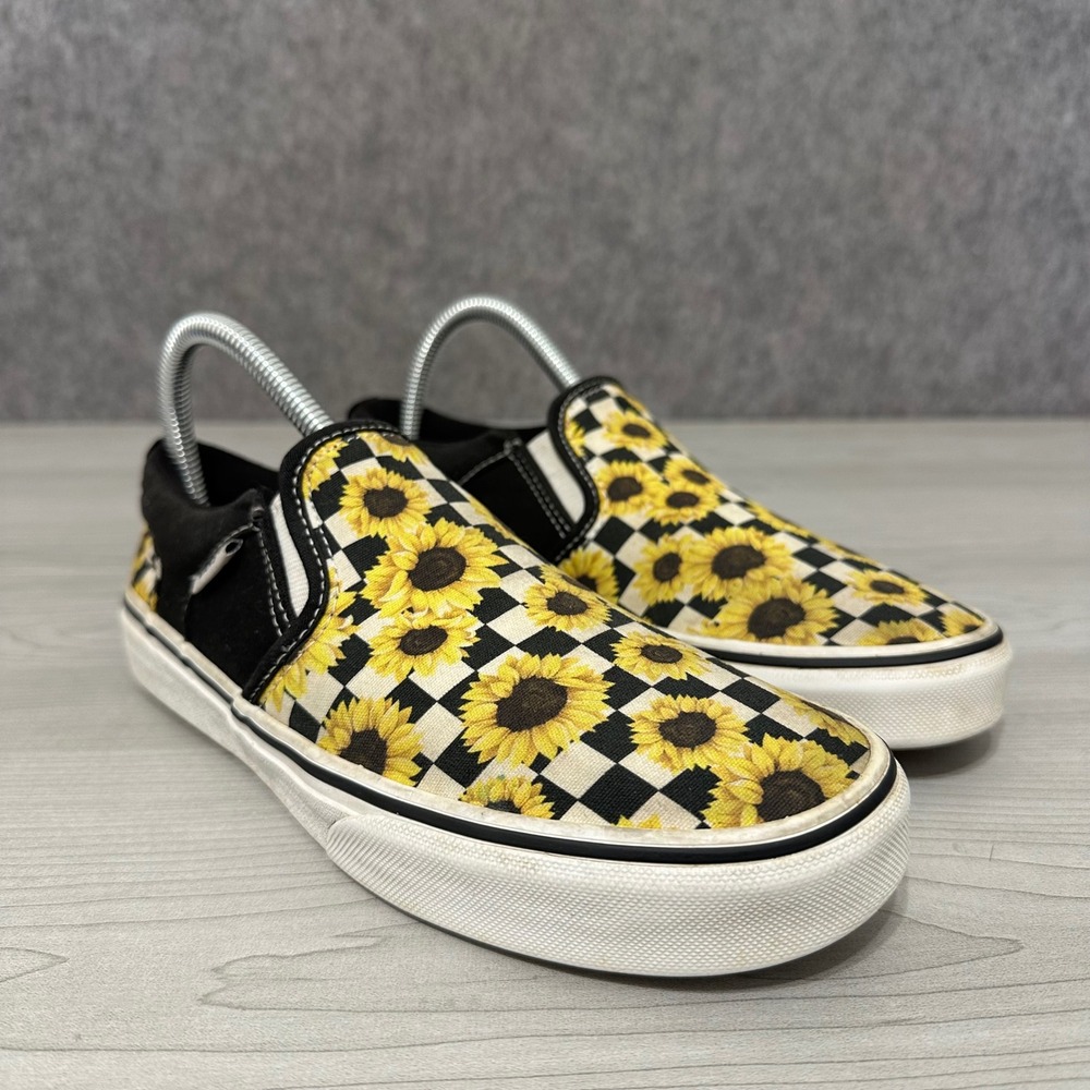 Vans Asher Slip On Shoes Womens Missy Sz 6 Yellow Sunflower Checkerboard